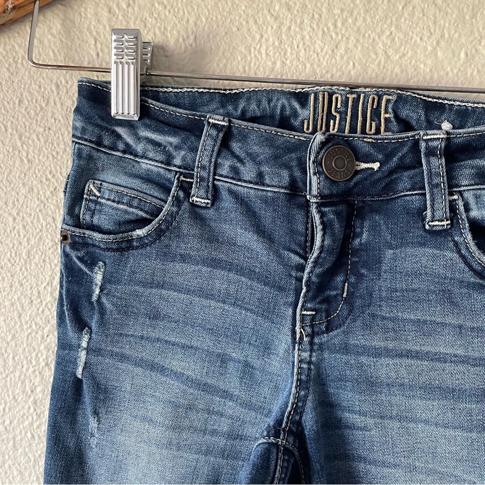 Justice Mid Rise Super Skinny Jeans Girls 10 Slim Blue Medium Wash Denim Stretch - Picture 4 of 13